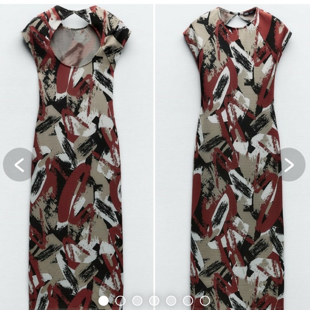 Zara’s women’s dress size Small Abstract fitted open back midi neutral